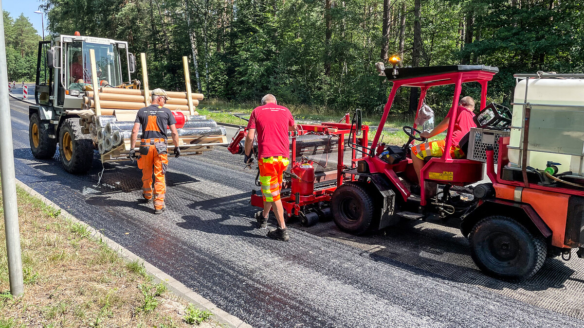 Einbau der Asphaltbewehrung in Celle